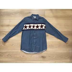VINTAGE Roper Shirt mens XL Blue Pearl Snap Western Cowboy Rodeo Border Stars